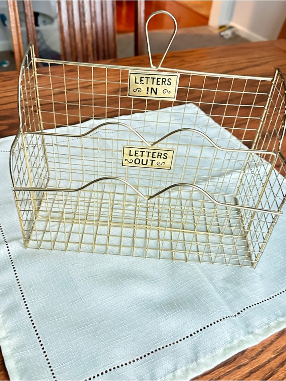 Vintage gold metal mail letter holder